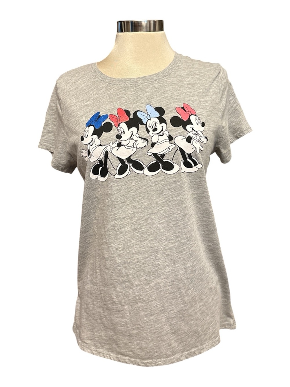Disney Graphic Tee Minnie Mouse w/Multicolor Bows short sleeve crewneck Sz Small